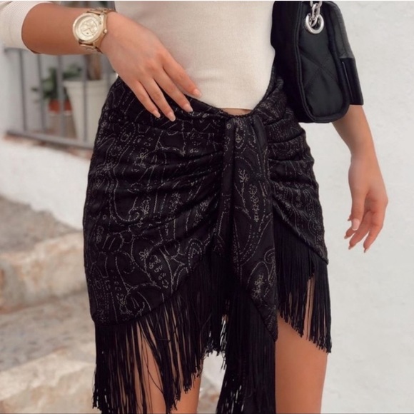 NWT ZARA Printed Sarong Fringe Skirt XS BloggerFav - Picture 9 of 16